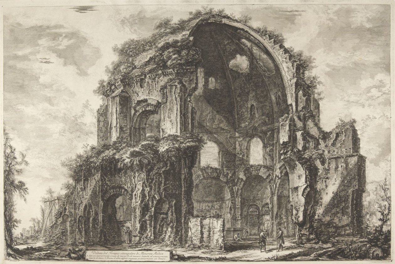 Gezicht op de achthoekige tempel van Minerva Medica door Giovanni Battista Piranesi