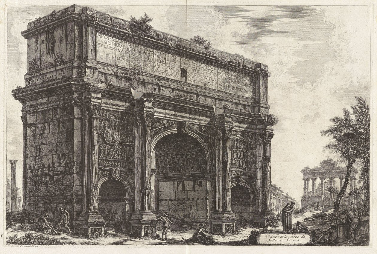Gezicht op de boog van Septimius Severus, uit Vedute di Roma door Giovanni Battista Piranesi