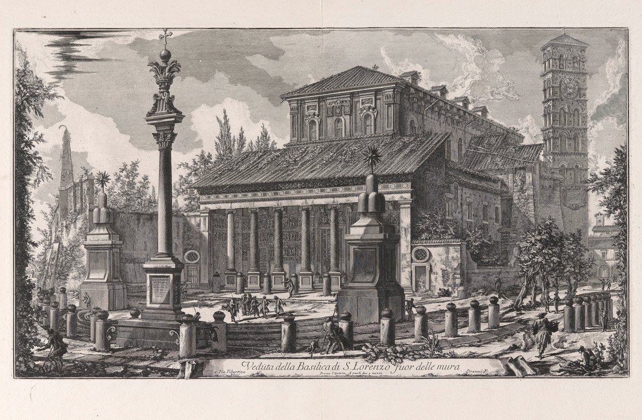 Veduta della Basilica di S. Lorenzo fuor delle mura, uit Vedute di Roma door Giovanni Battista Piranesi