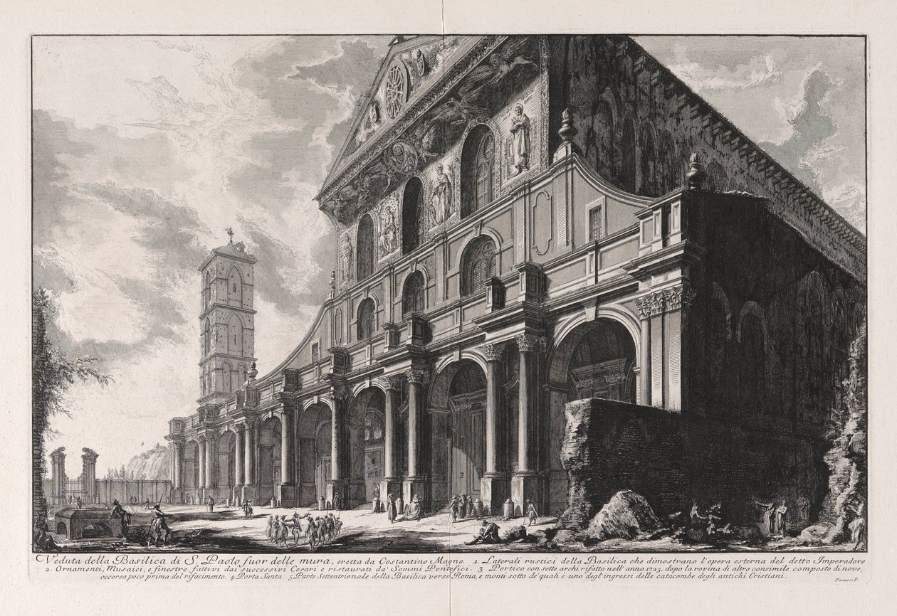 Gezicht op de Basiliek van San Paolo fuori delle Mura, Gebouwd door Constantijn de Grote, uit Vedute di Roma door Giovanni Battista Piranesi