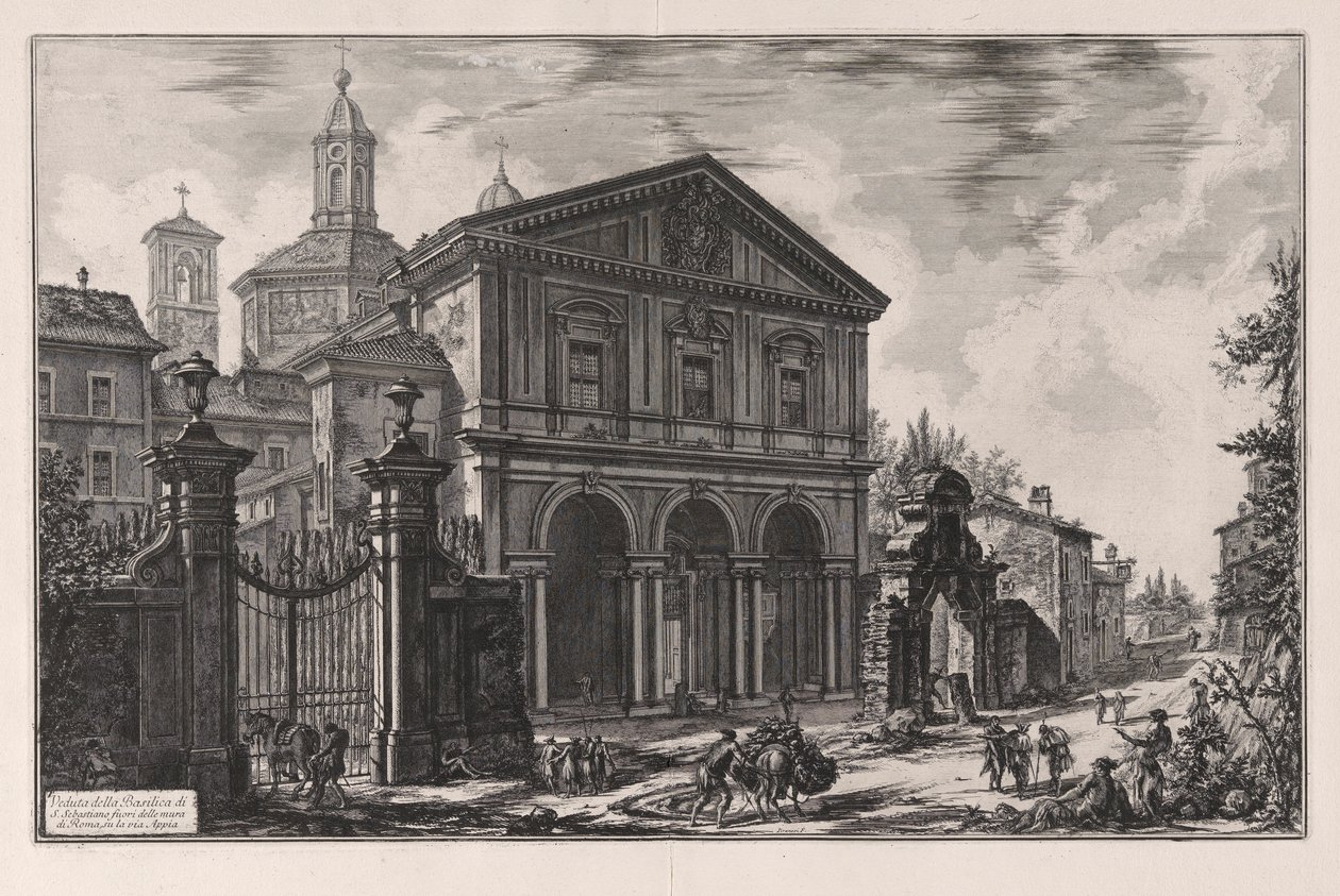 Veduta della Basilica di S. Sebastiano fuori delle mura di Roma, su la Via Appia door Giovanni Battista Piranesi