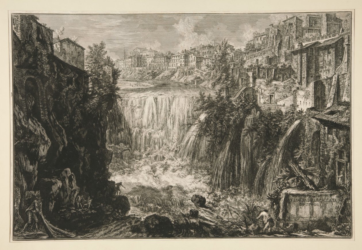 Gezicht op de waterval van Tivoli, uit Vedute di Roma door Giovanni Battista Piranesi
