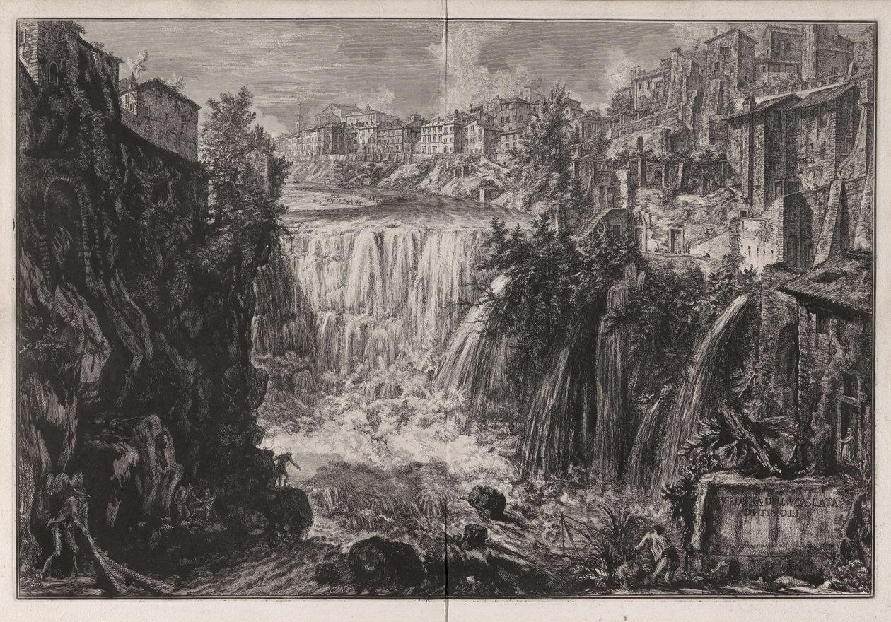 Gezicht op de waterval van Tivoli, uit Vedute di Roma door Giovanni Battista Piranesi