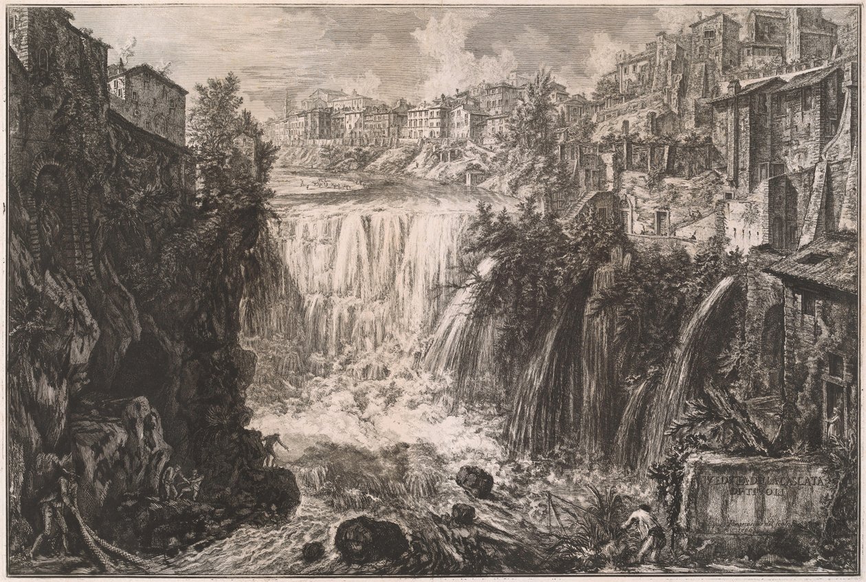 Gezicht op de waterval van Tivoli door Giovanni Battista Piranesi