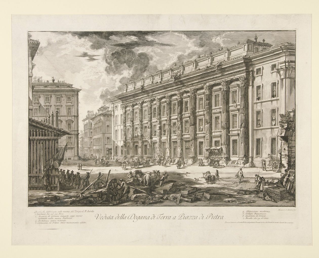 Uitzicht op het Douanehuis op Piazza di Pietra, uit Vedute di Roma door Giovanni Battista Piranesi
