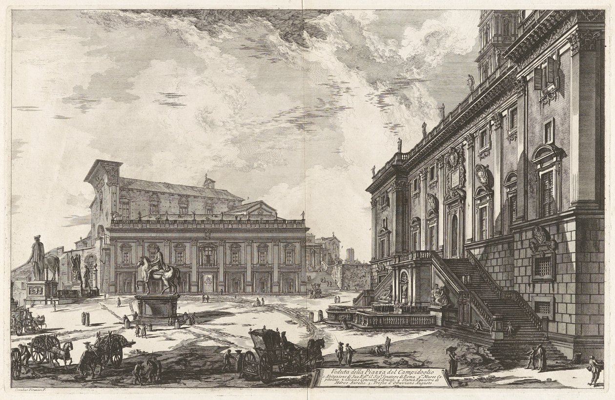 Veduta della Piazza del Campidoglio, uit Vedute di Roma door Giovanni Battista Piranesi