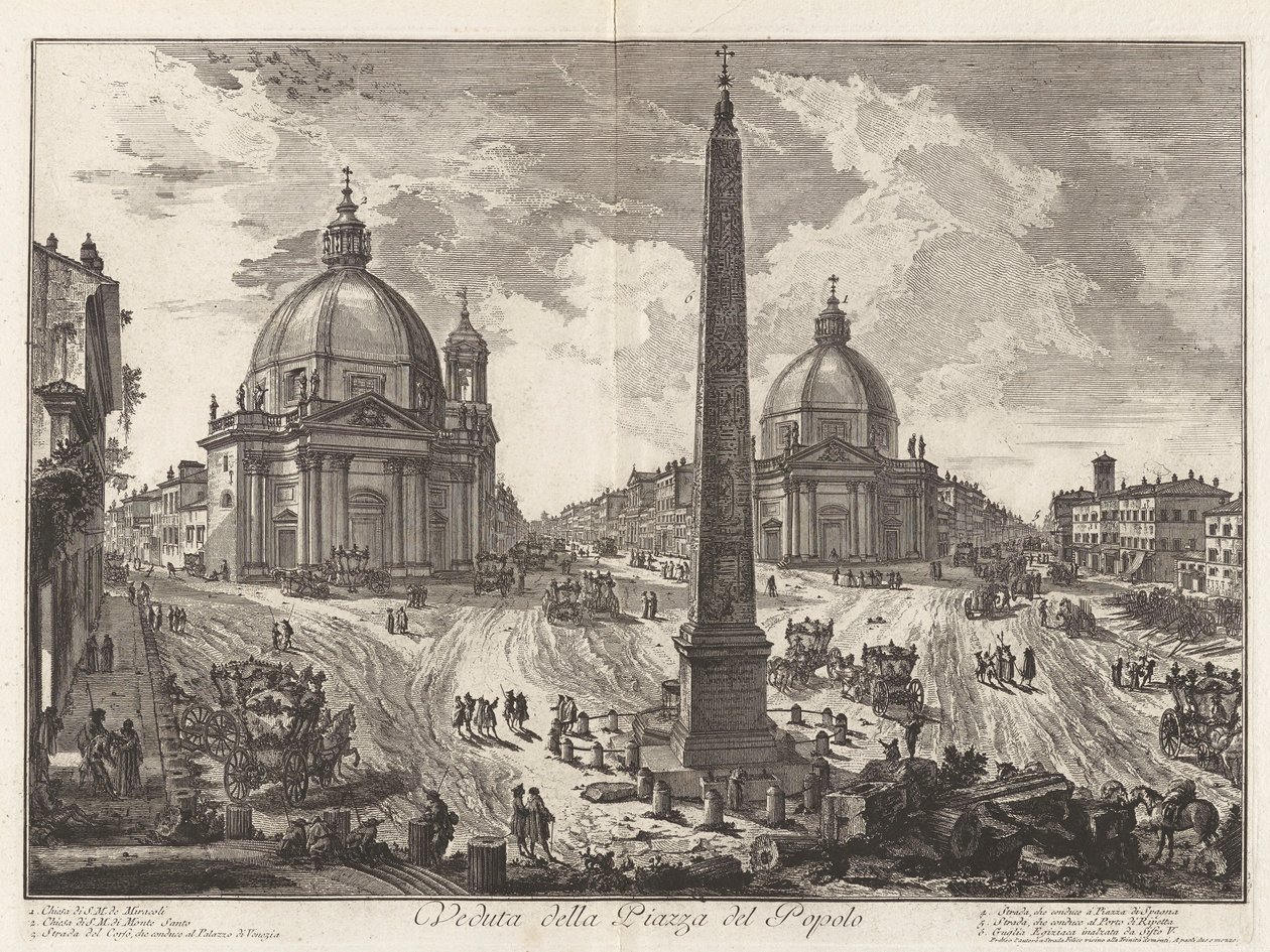 Veduta della Piazza del Popolo (Uitzicht op de Piazza del Popolo), uit Vedute di Roma (Uitzichten van Rome) door Giovanni Battista Piranesi