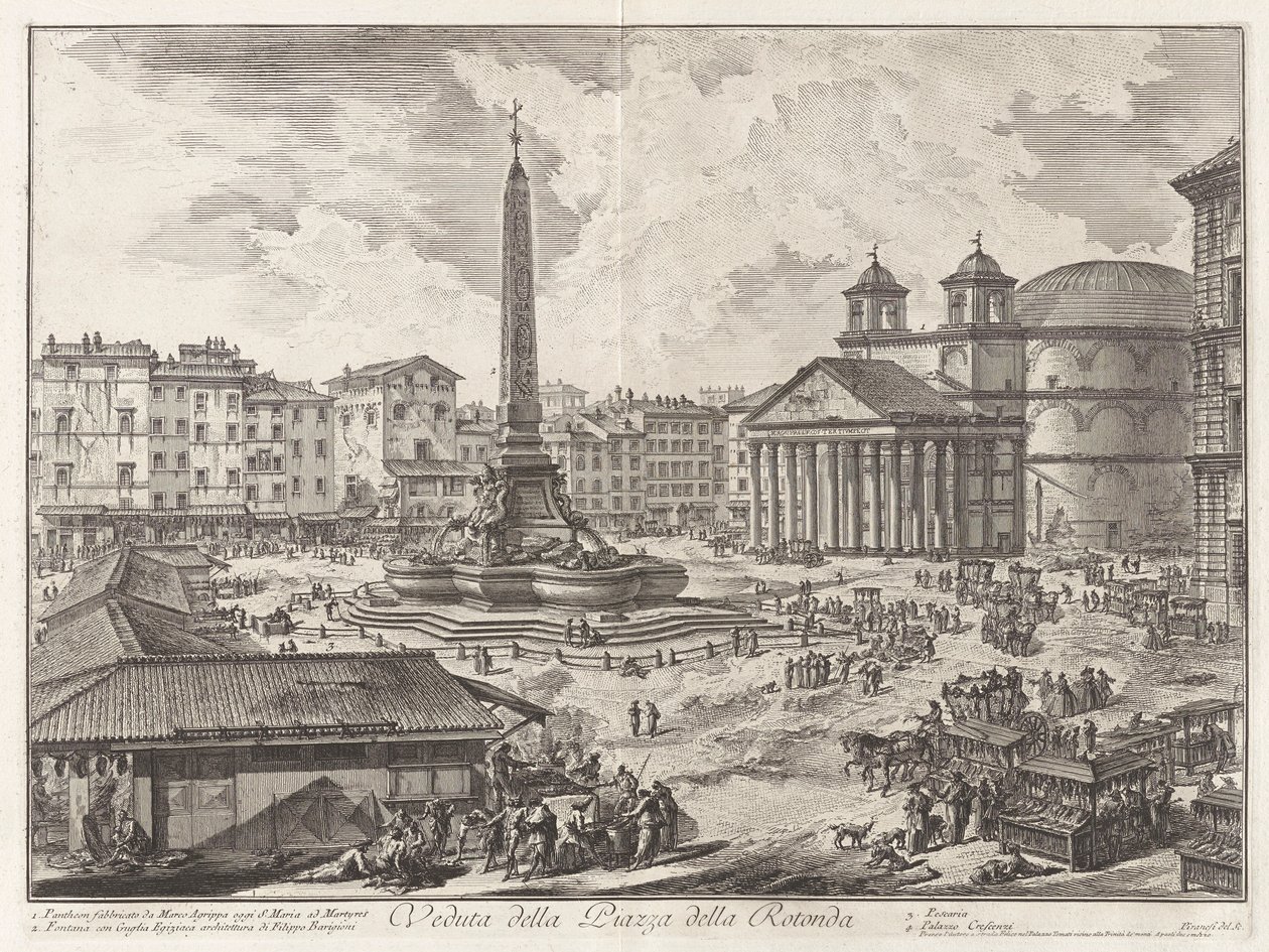 Veduta della Piazza della Rotunda (Uitzicht op de Piazza della Rotonda [met het Pantheon op de achtergrond]), uit Vedute di Roma (Gezichten van Rome) door Giovanni Battista Piranesi