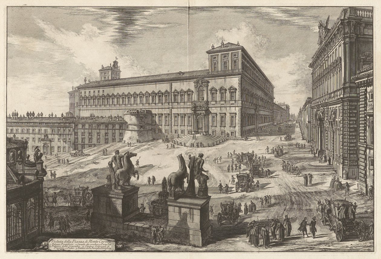 Veduta della Piazza di Monte Cavallo (Uitzicht op het Piazza di Monte Cavallo [Piazza del Quirinale met het Quirinaal Paleis in het midden]), uit Vedute di Roma (Gezichten van Rome) door Giovanni Battista Piranesi