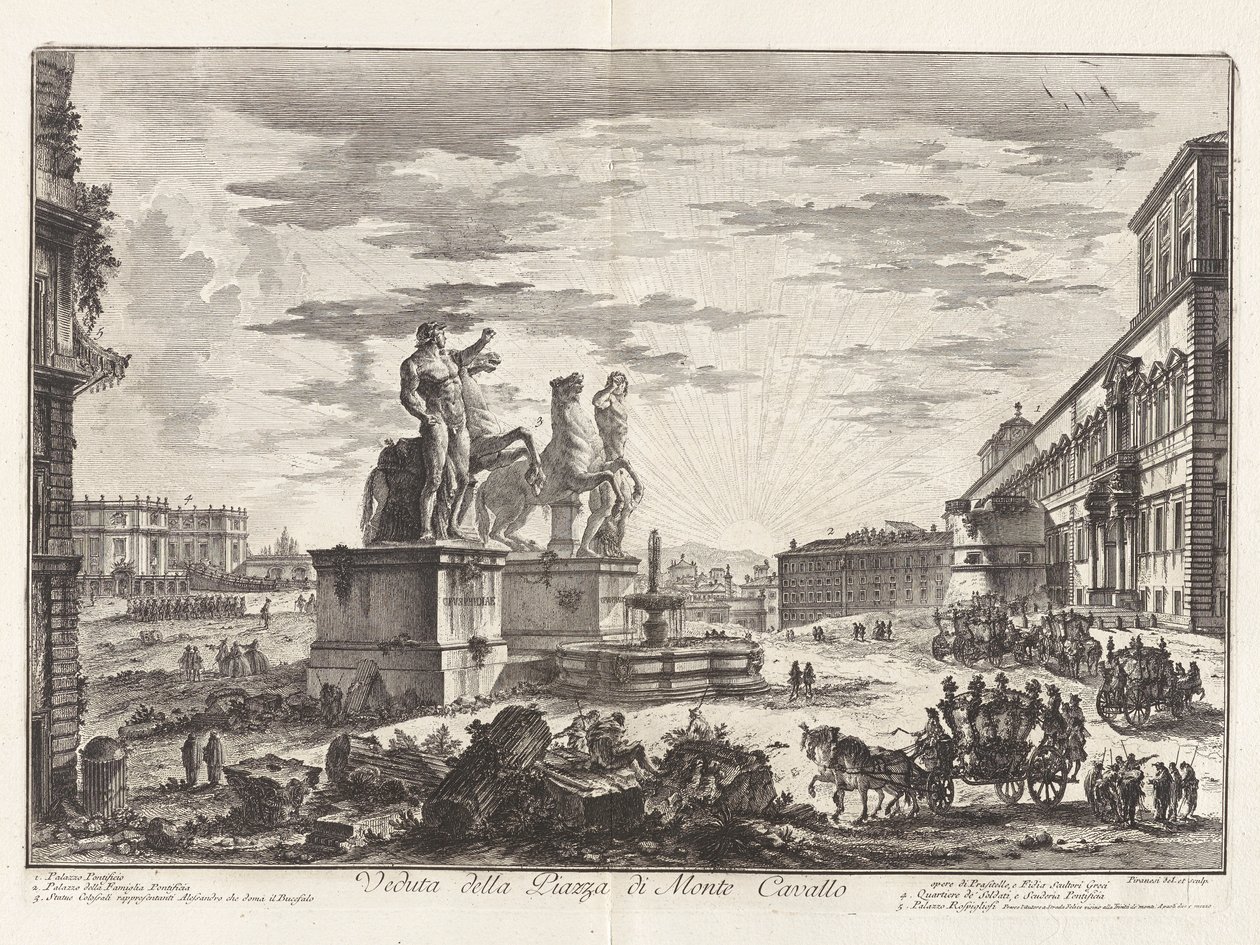 Veduta della Piazza di Monte Cavallo, uit Vedute di Roma door Giovanni Battista Piranesi