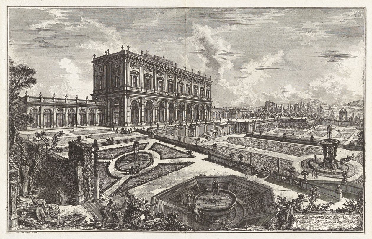 Gezicht op de villa van Zijne Eminentie kardinaal Alessandro Albani buiten de Porta Salaria, uit Vedute di Roma (Gezichten op Rome) door Giovanni Battista Piranesi