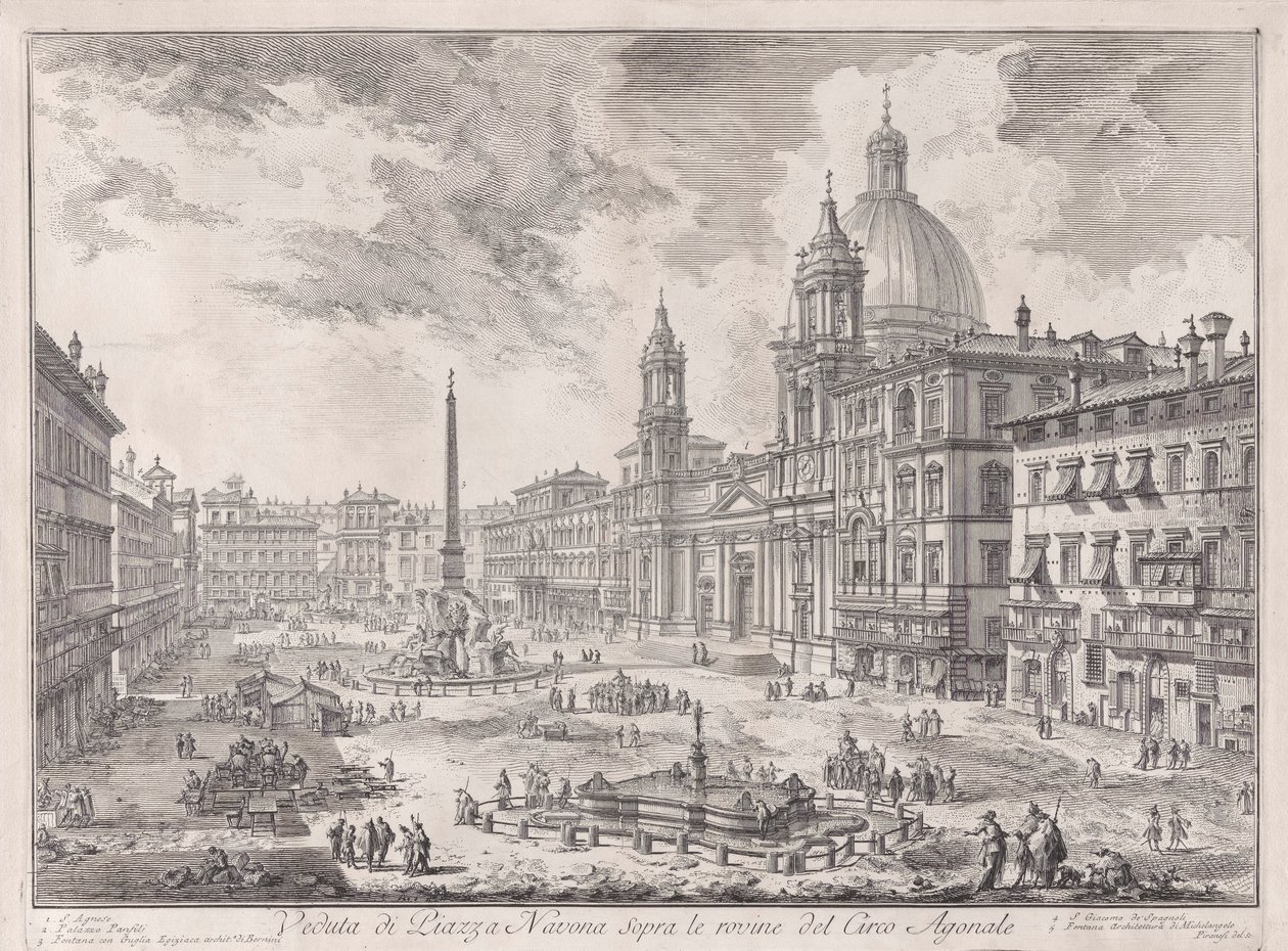 Gezicht op Piazza Navona Boven de Ruïnes van het Circus van Domitianus, uit Vedute di Roma (Gezichten van Rome) door Giovanni Battista Piranesi