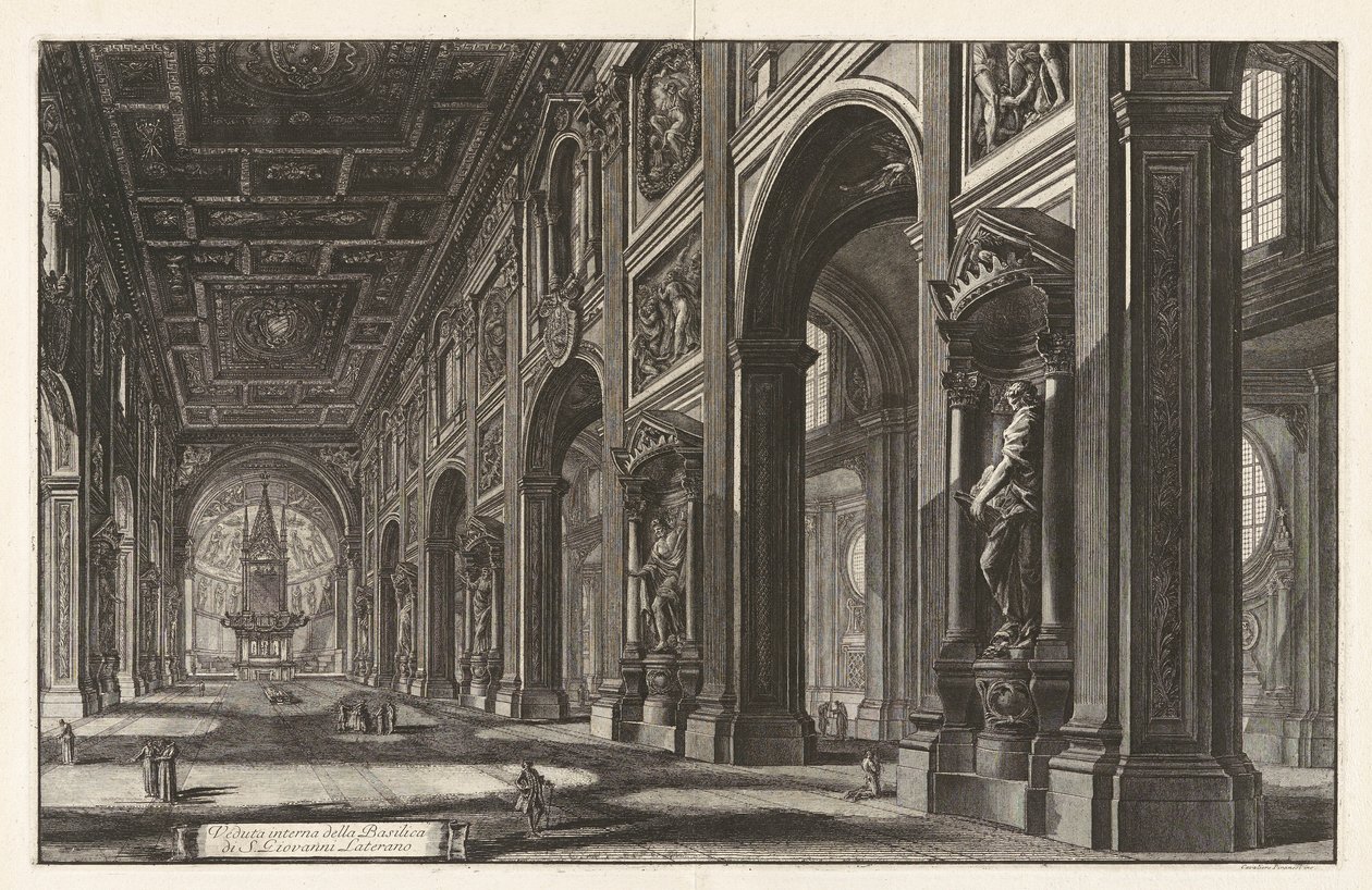 Interieur van de Basiliek van San Giovanni Laterano, uit Vedute di Roma door Giovanni Battista Piranesi