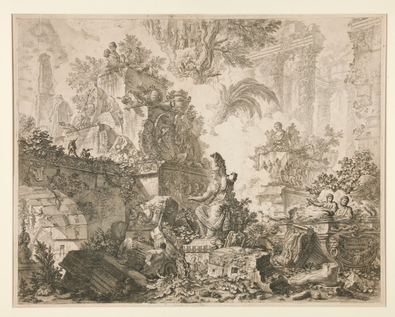 Vedute di Roma: Frontispice met standbeeld van Minerva door Giovanni Battista Piranesi