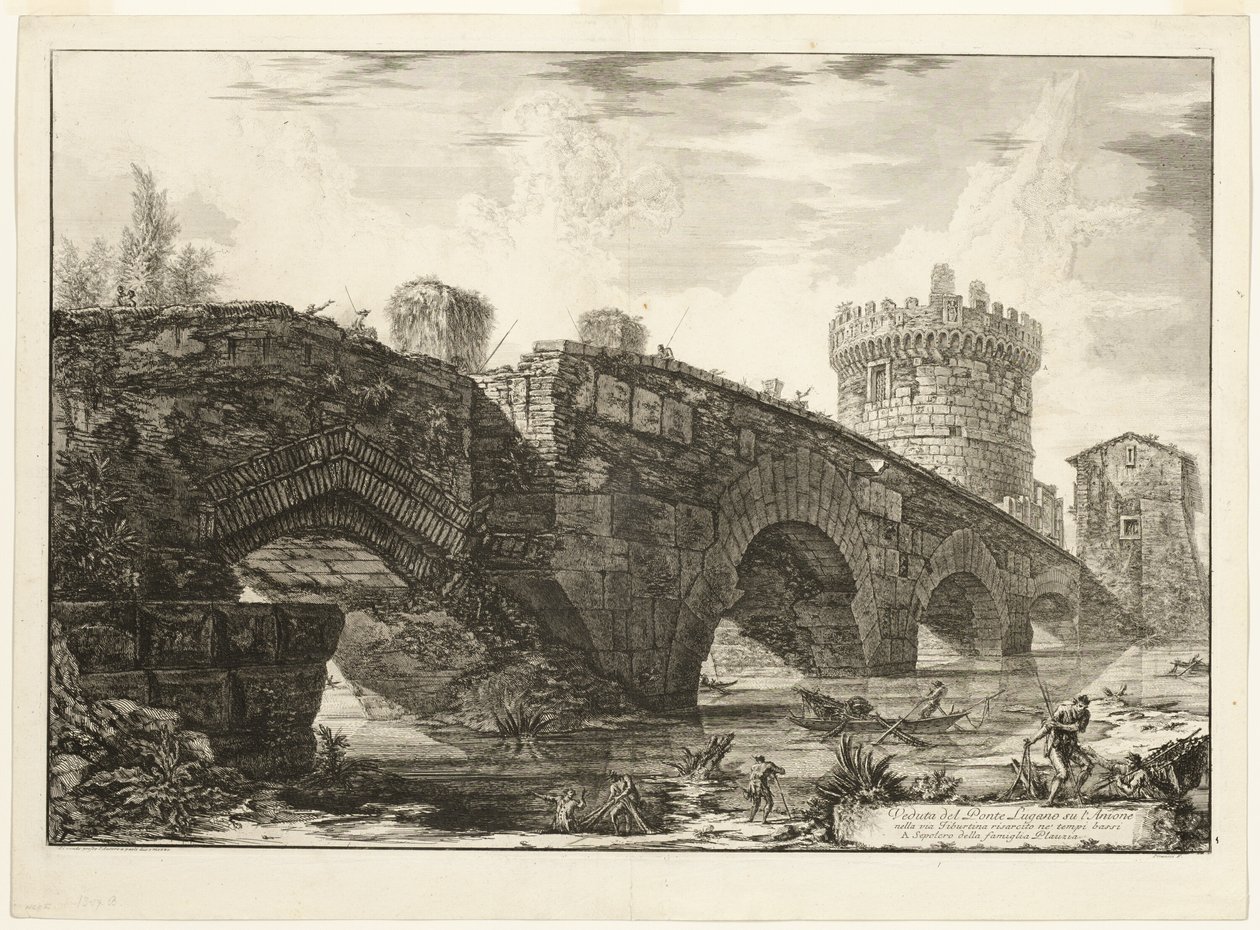 Uitzicht op Ponte Lugano aan de Anio, uit Uitzichten van Rome door Giovanni Battista Piranesi