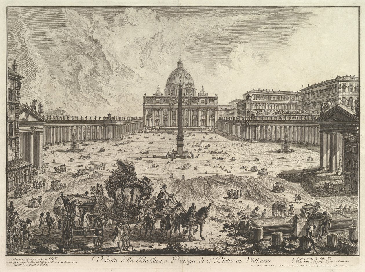 Gezicht op de Sint-Pietersbasiliek en het plein in het Vaticaan, uit Vedute di Roma (Romeinse gezichten) door Giovanni Battista Piranesi
