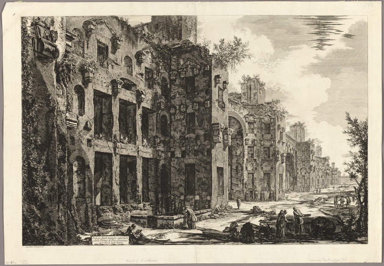Zicht op zichtbare resten van de baden van Diocletianus bij S. Maria degli Angeli, uit Zichten van Rome door Giovanni Battista Piranesi