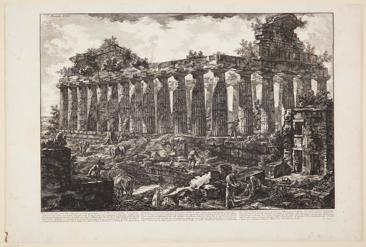 Gezicht op een andere tempel in de stad Paestum, waarvan algemeen wordt aangenomen dat hij aan Juno was gewijd [...] door Giovanni Battista Piranesi
