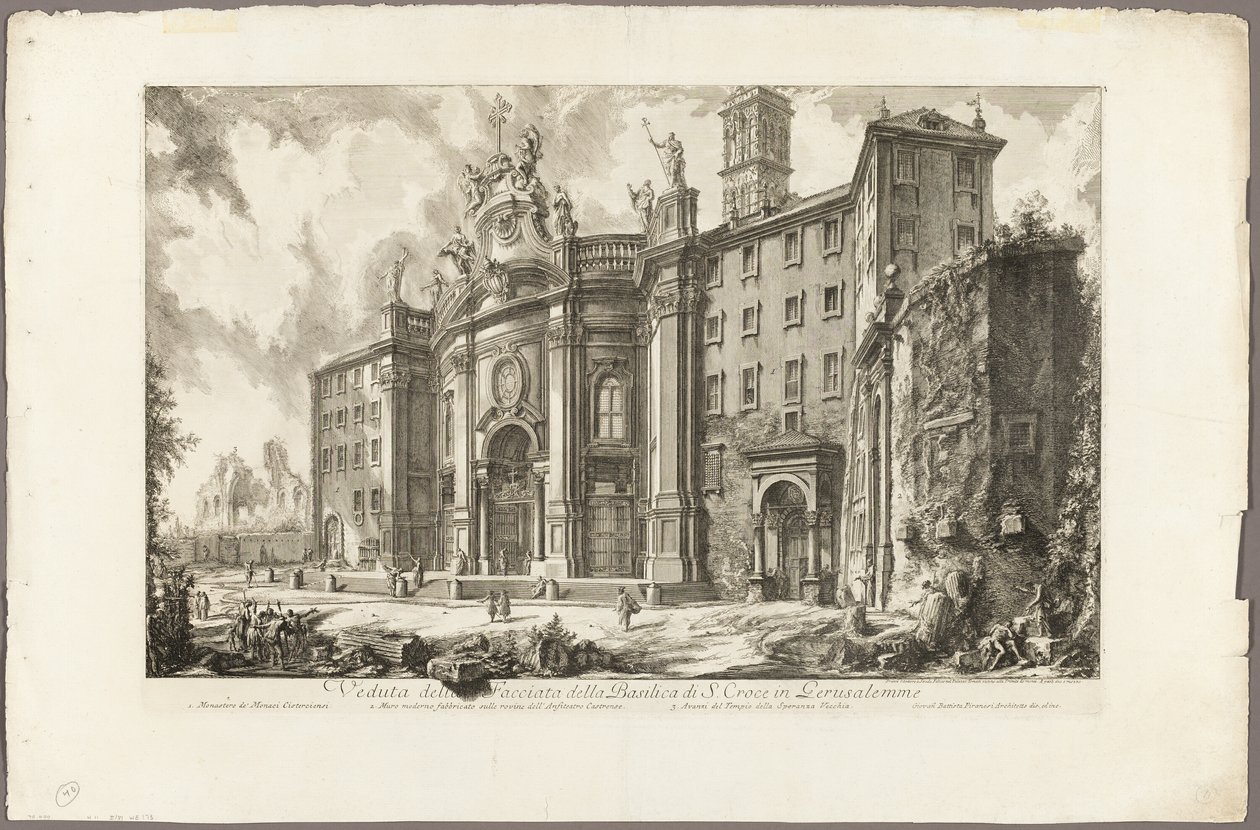 Uitzicht op de gevel van de Basiliek van S. Croce in Gerusalemme, uit Zichten van Rome door Giovanni Battista Piranesi