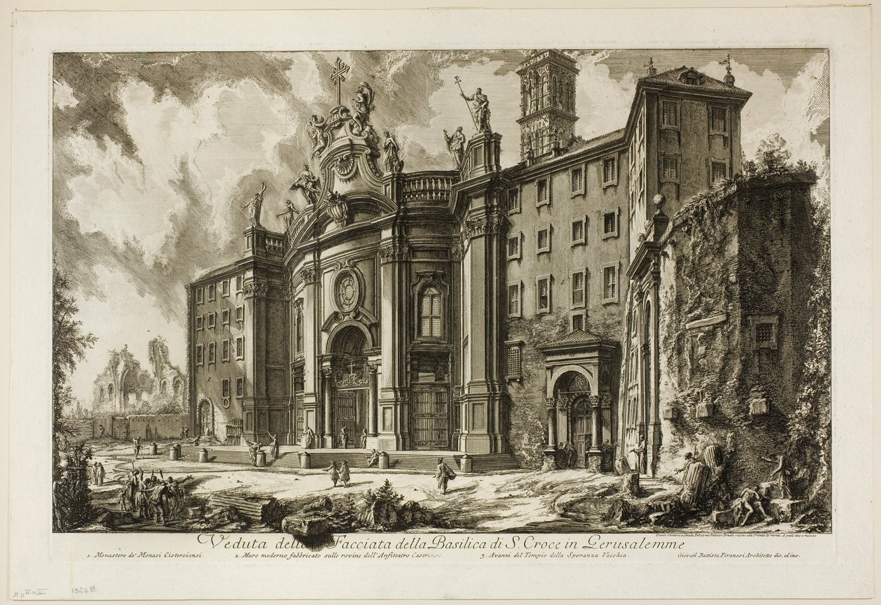 Gezicht op de Façade van de Basiliek van S. Croce in Gerusalemme, uit Zichten van Rome door Giovanni Battista Piranesi