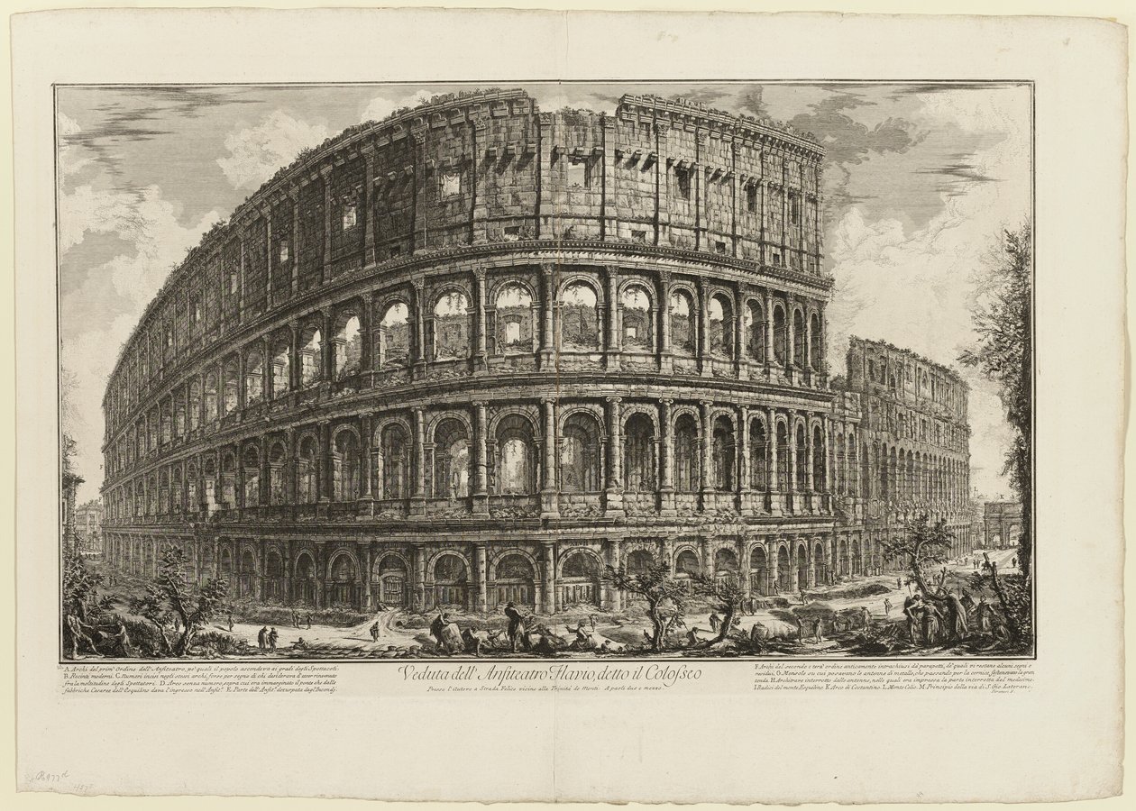 Gezicht op het Flavische Amfitheater, genaamd het Colosseum, uit Gezicht op Rome door Giovanni Battista Piranesi