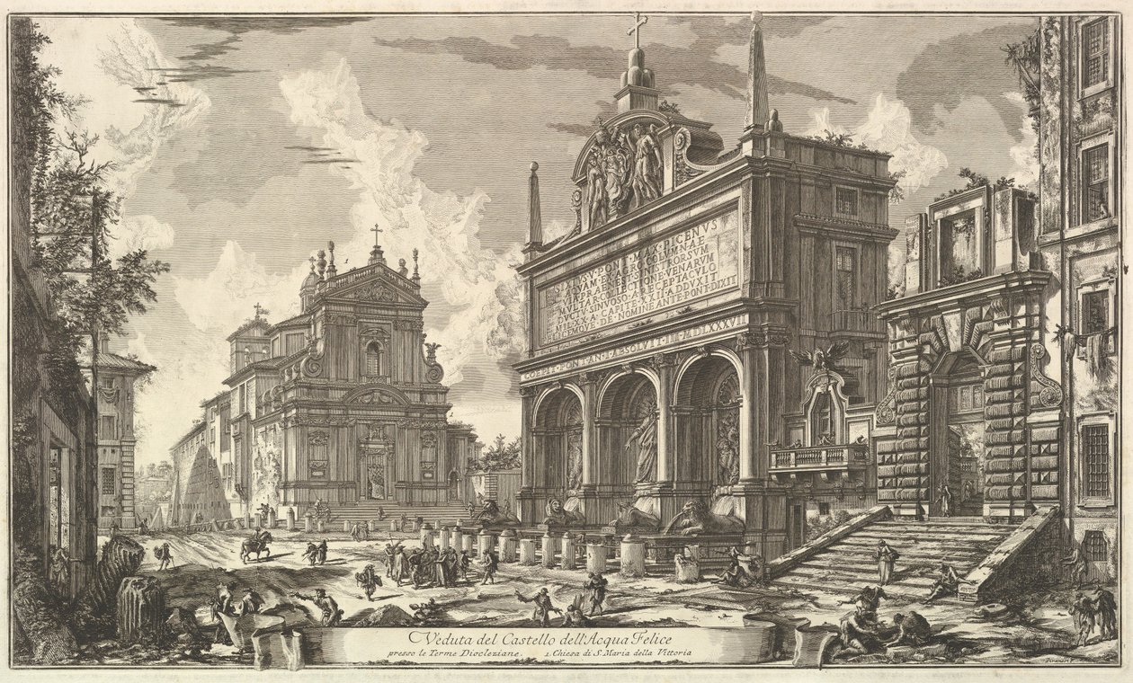 Gezicht op de bron van de Acqua Felice..., uit Vedute di Roma (Romeinse gezichten) door Giovanni Battista Piranesi