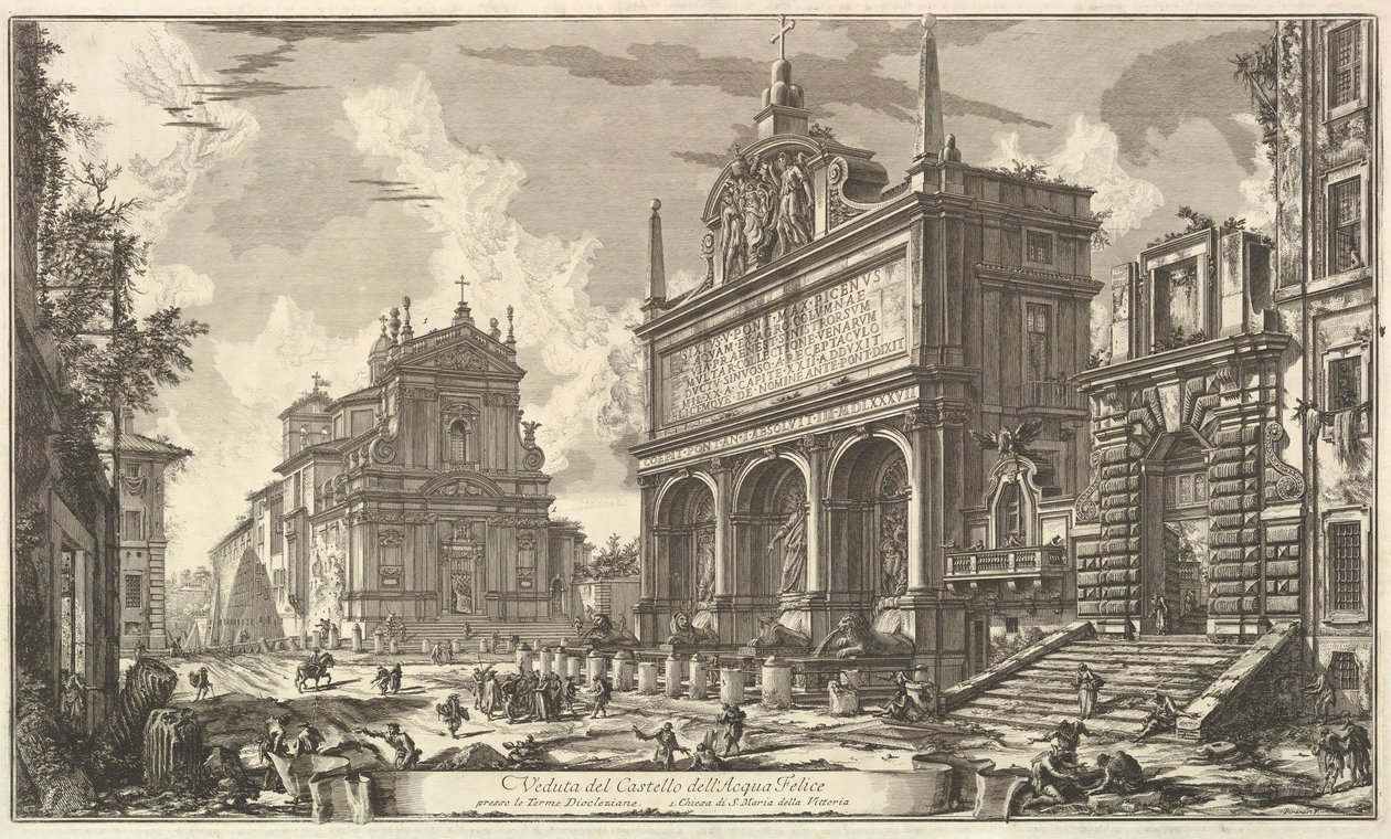 Uitzicht op de bron van de Acqua Felice, uit Vedute di Roma door Giovanni Battista Piranesi
