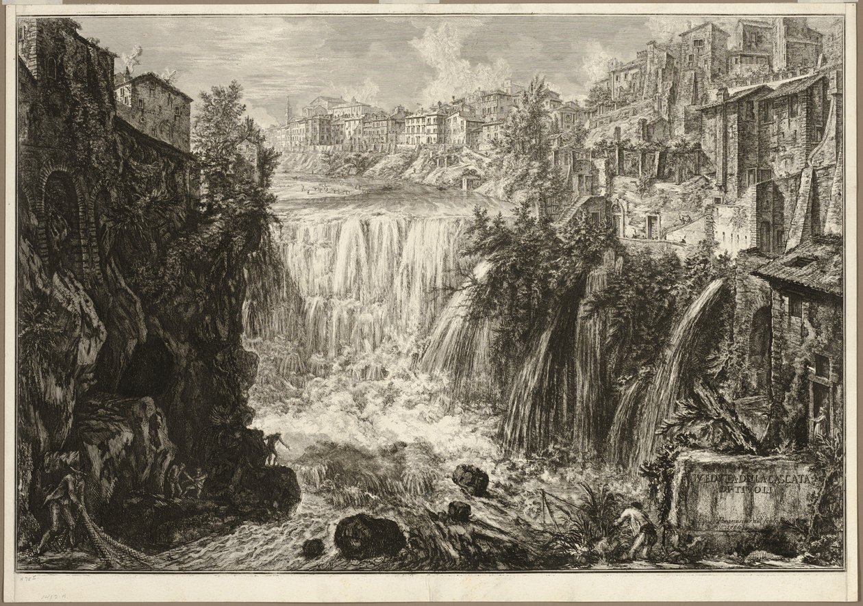 Uitzicht op de Grote Waterval bij Tivoli, uit Zichten van Rome door Giovanni Battista Piranesi