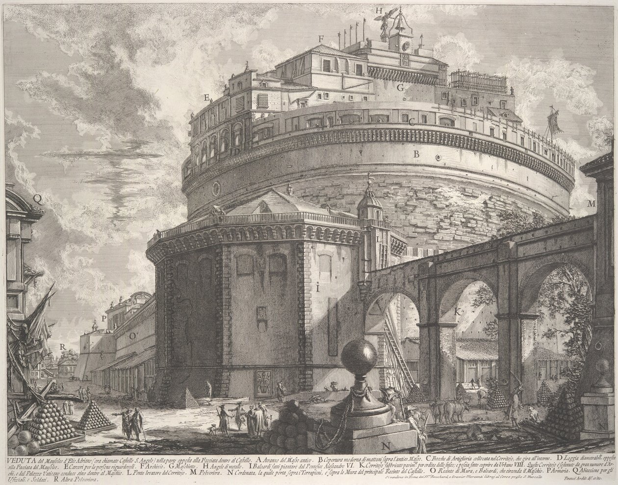Uitzicht op het Mausoleum van de Keizer Hadrianus nu genaamd Castel S. Angelo... door Giovanni Battista Piranesi
