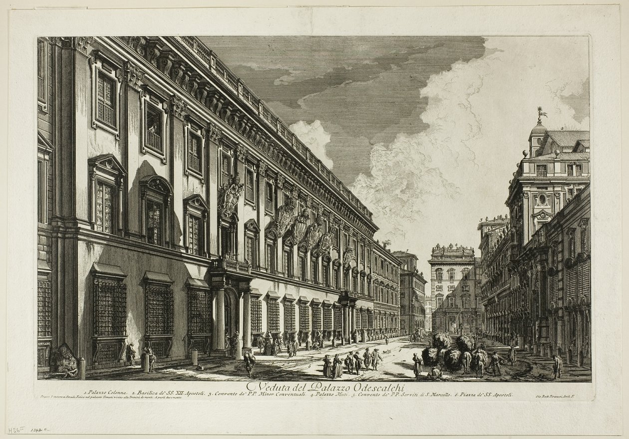 Uitzicht op het Palazzo Odescalchi, uit Zichten van Rome door Giovanni Battista Piranesi