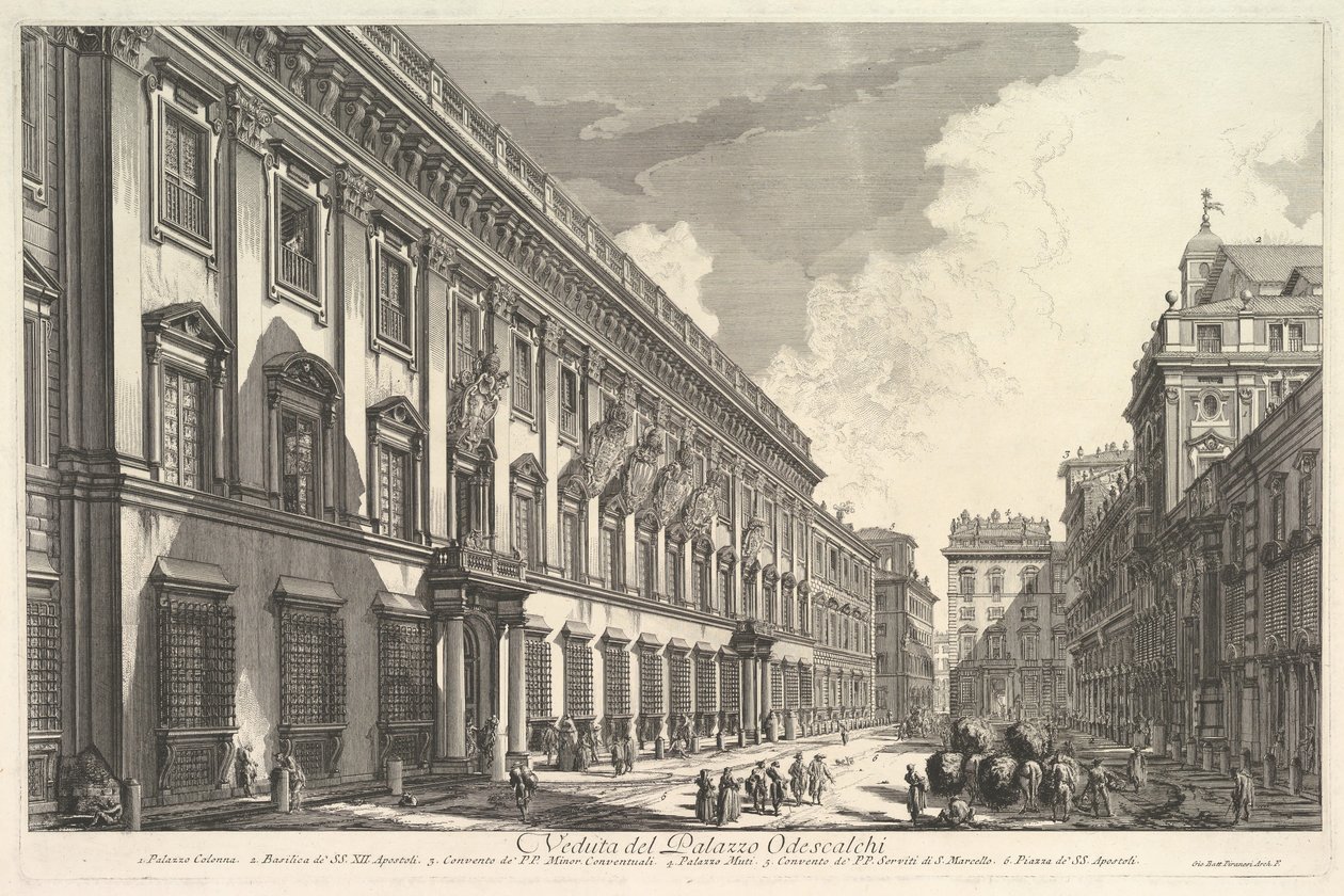 Uitzicht op het Palazzo Odeschali, uit Vedute di Roma door Giovanni Battista Piranesi