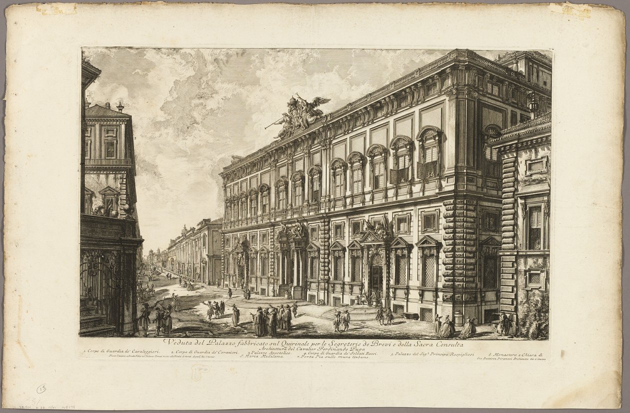 Uitzicht op het Palazzo della Consulta op de Quirinal met het pauselijke secretariaat, uit 