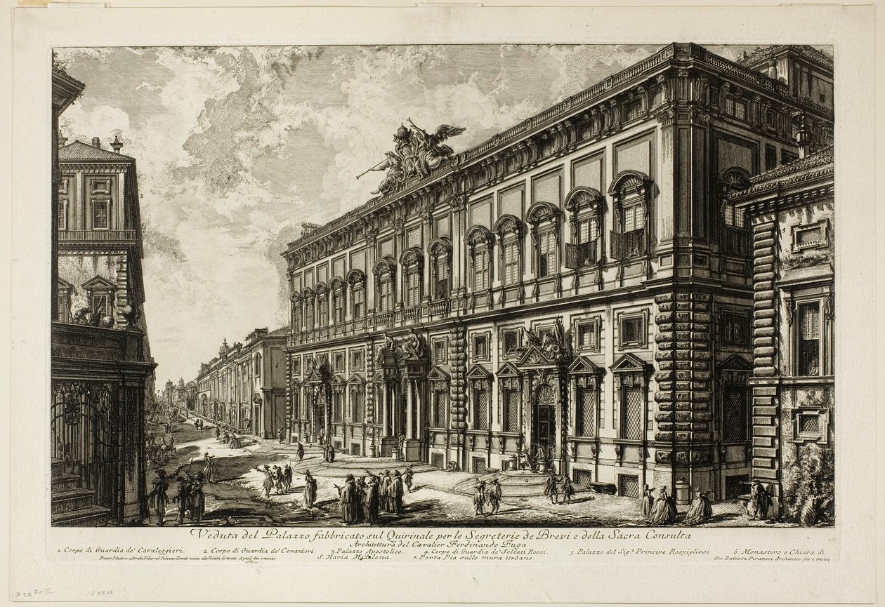 Uitzicht op het Palazzo della Consulta op de Quirinal met het Pauselijk Secretariaat, uit Zichten op Rome door Giovanni Battista Piranesi
