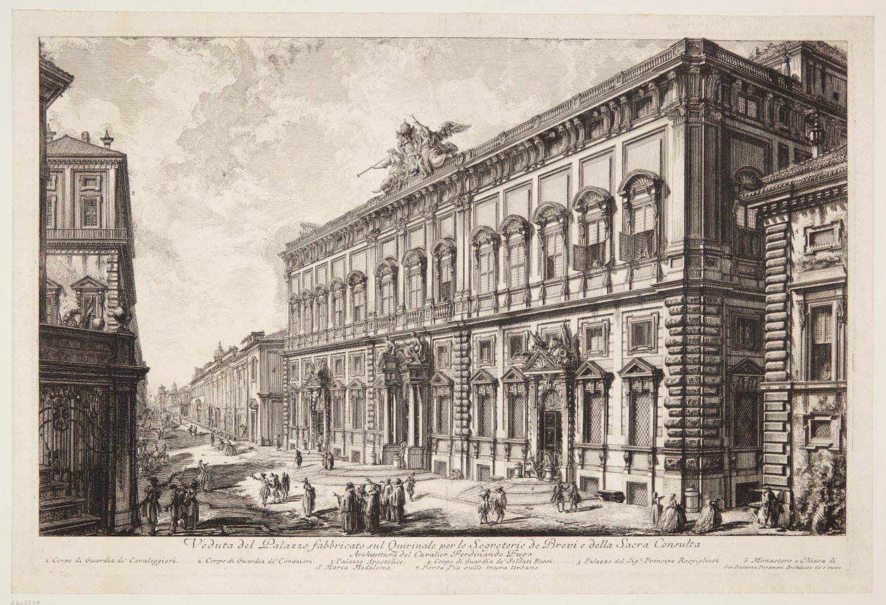 Gezicht op het Palazzo della Consulta op de Quirinaal, waar het pauselijk secretariaat is gevestigd door Giovanni Battista Piranesi