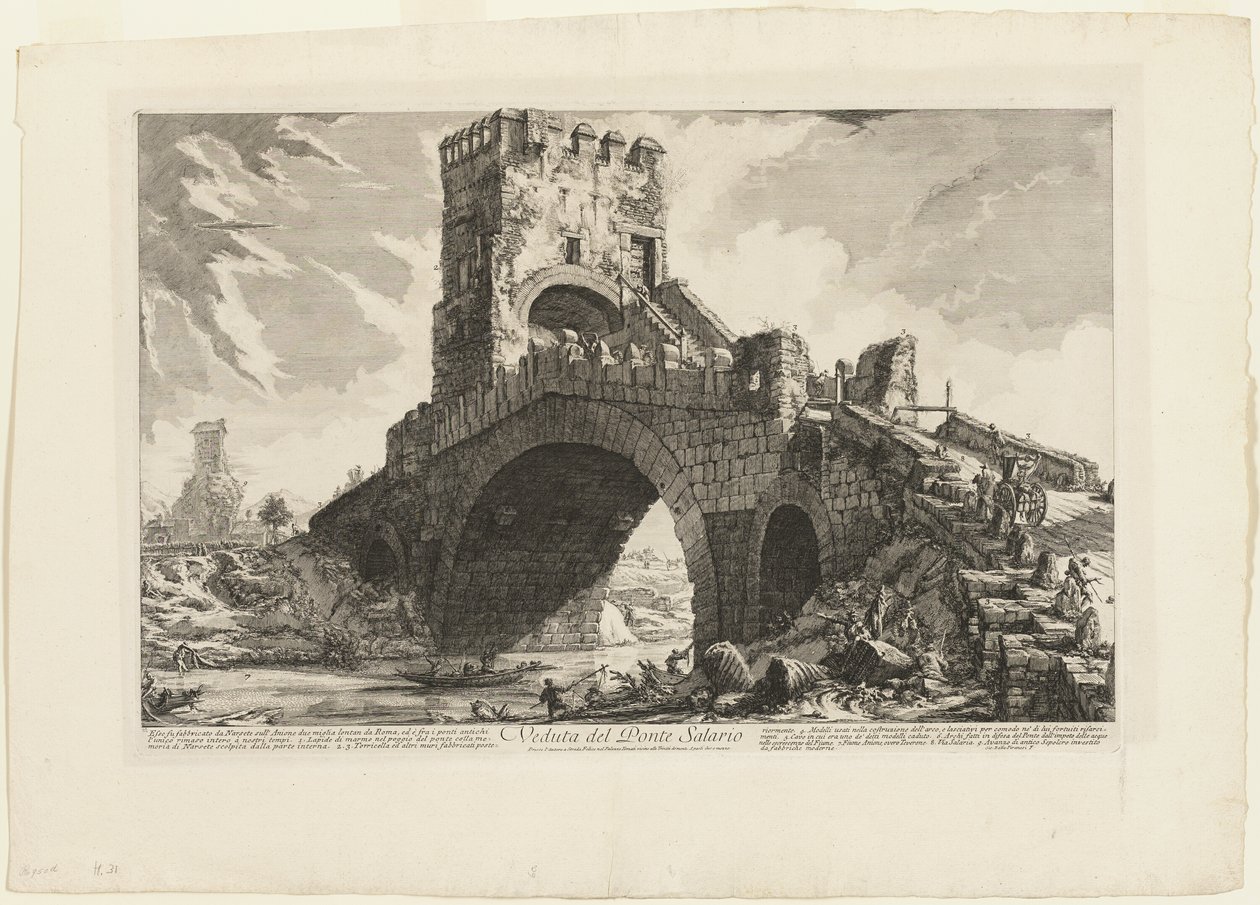 Uitzicht op de Ponte Salario, uit Zichten van Rome door Giovanni Battista Piranesi