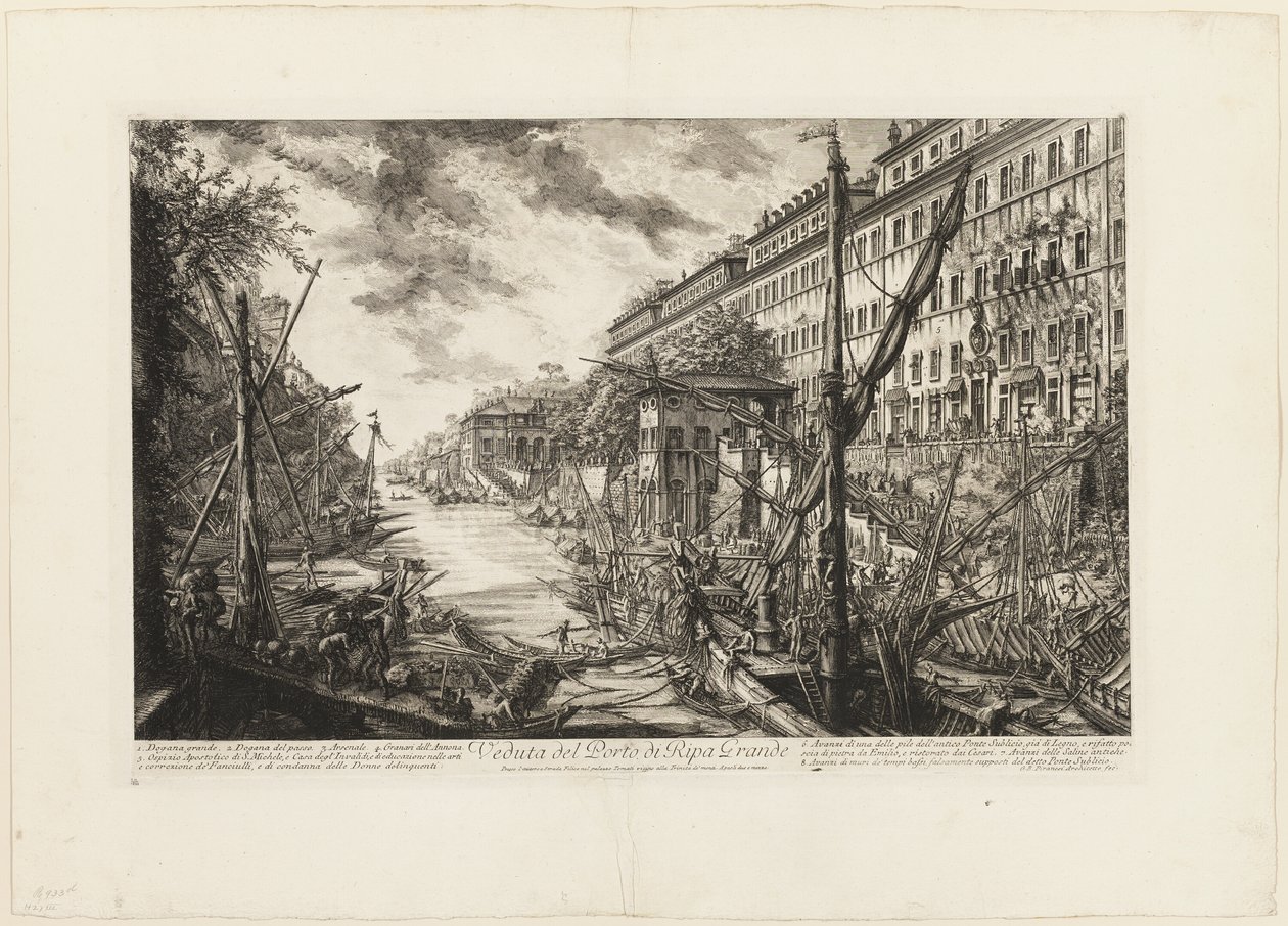 Uitzicht op de Haven van Ripa Grande, uit Zichten van Rome door Giovanni Battista Piranesi