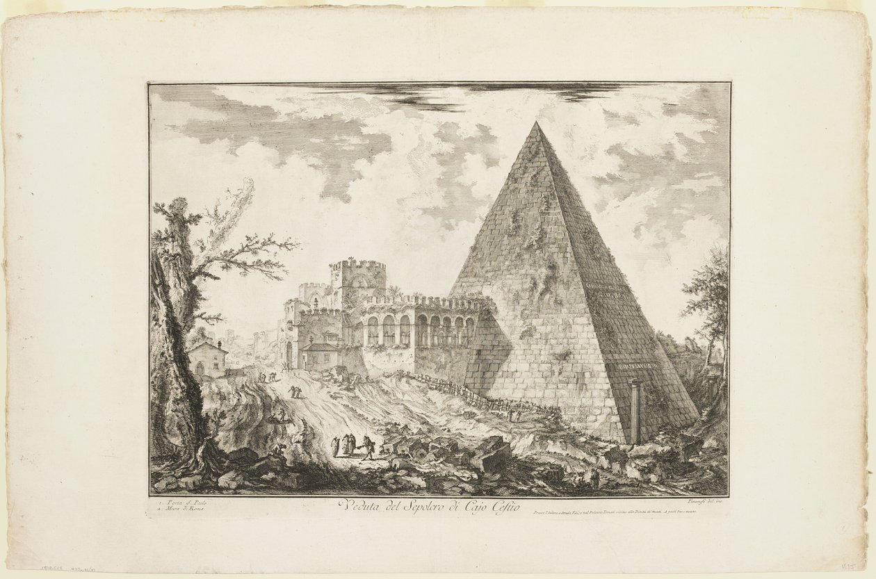 Uitzicht op de Piramidale Tombe van Cestius, uit Zichten op Rome door Giovanni Battista Piranesi