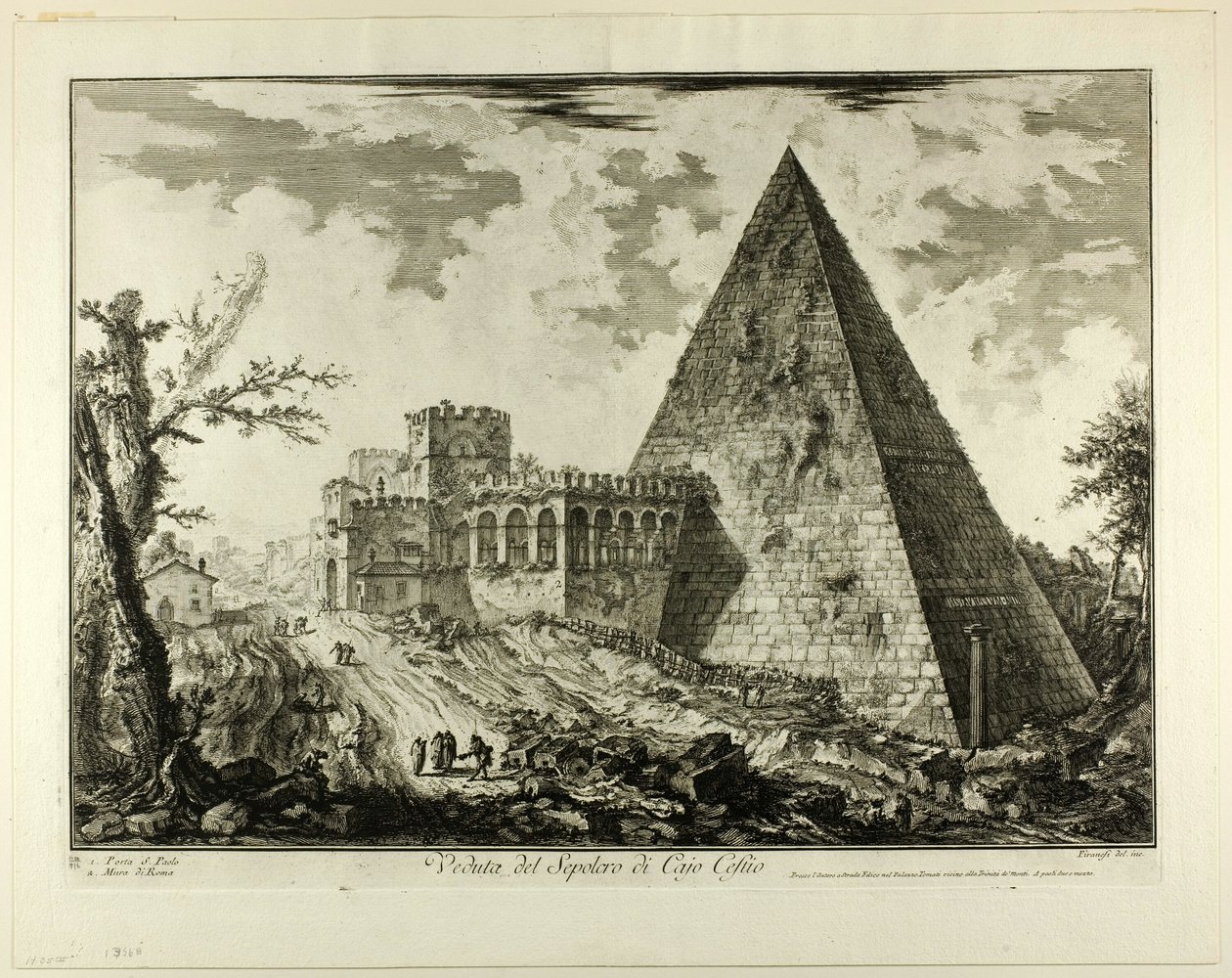 Uitzicht op de Piramidale Tombe van Cestius, uit Zichten op Rome door Giovanni-Battista Piranesi