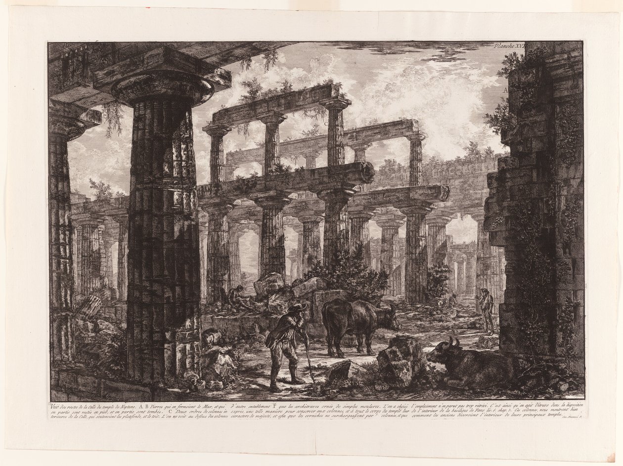 Uitzicht op de Resten van de Cella van de Tempel van Neptunus, uit Verschillende Zichten van Paestum door Giovanni Battista Piranesi
