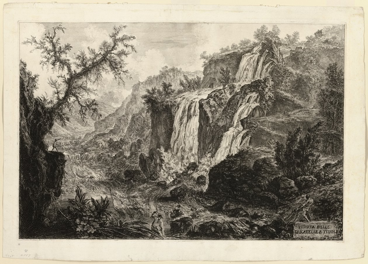 Uitzicht op de Kleine Waterval en Stroomversnellingen, Tivoli, uit Zichten van Rome door Giovanni Battista Piranesi