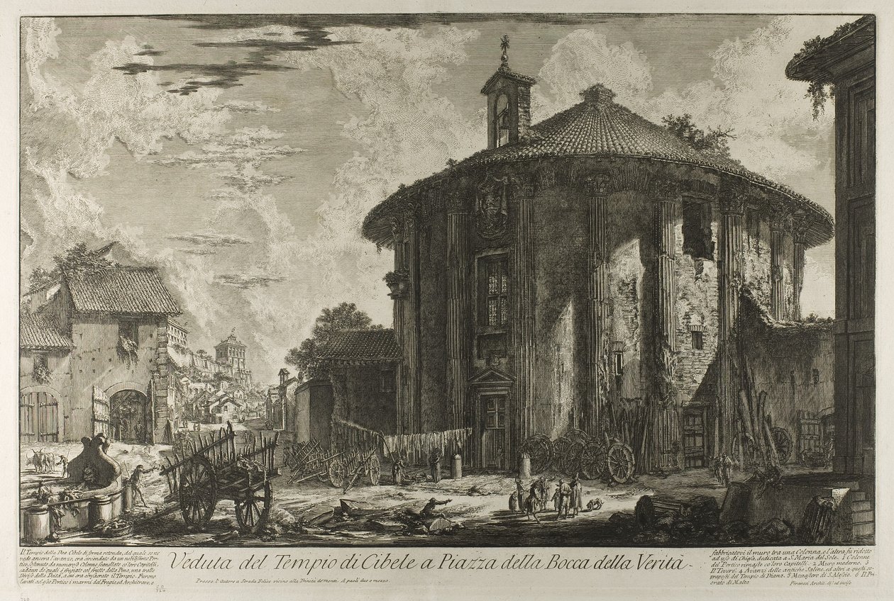 Uitzicht op de Tempel van Cybele op het Piazza van de Bocca della Verità, uit Zichten van Rome door Giovanni Battista Piranesi