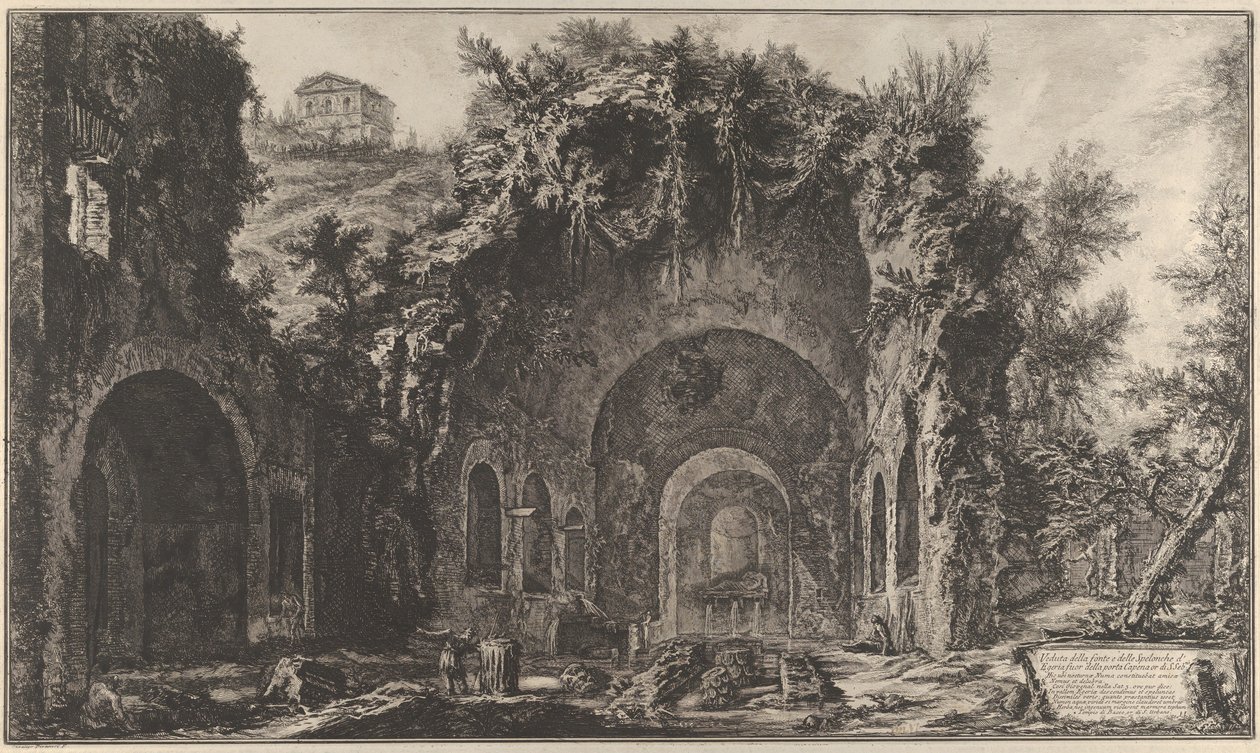 Uitzicht op de bron en de Grot van Egiria buiten de Porta Capena door Giovanni Battista Piranesi