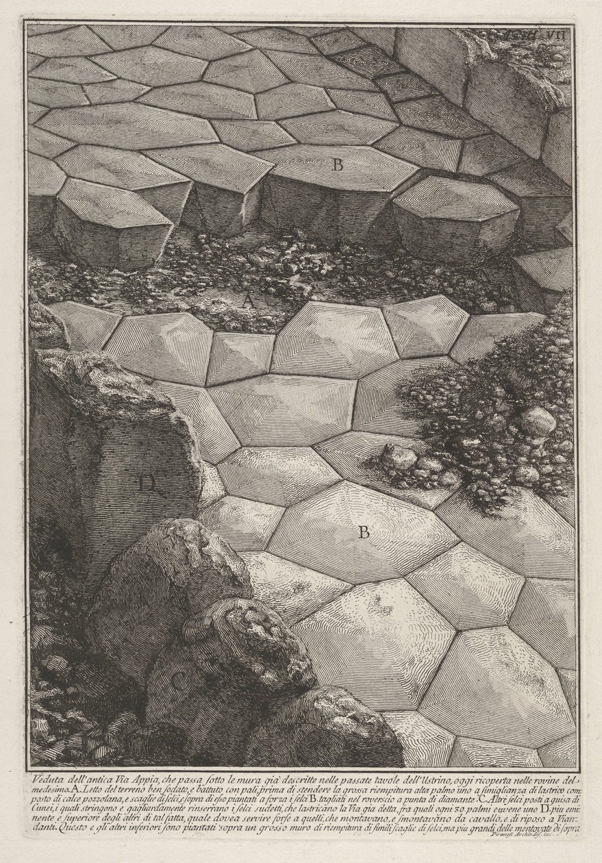 Gezicht op de stenen bestrating van de Via Appia (Veduta dell
