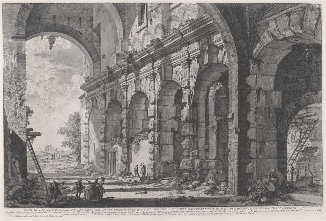 Uitzicht op de bovenverdieping van de kooien voor wilde dieren gebouwd door keizer Domitianus door Giovanni Battista Piranesi