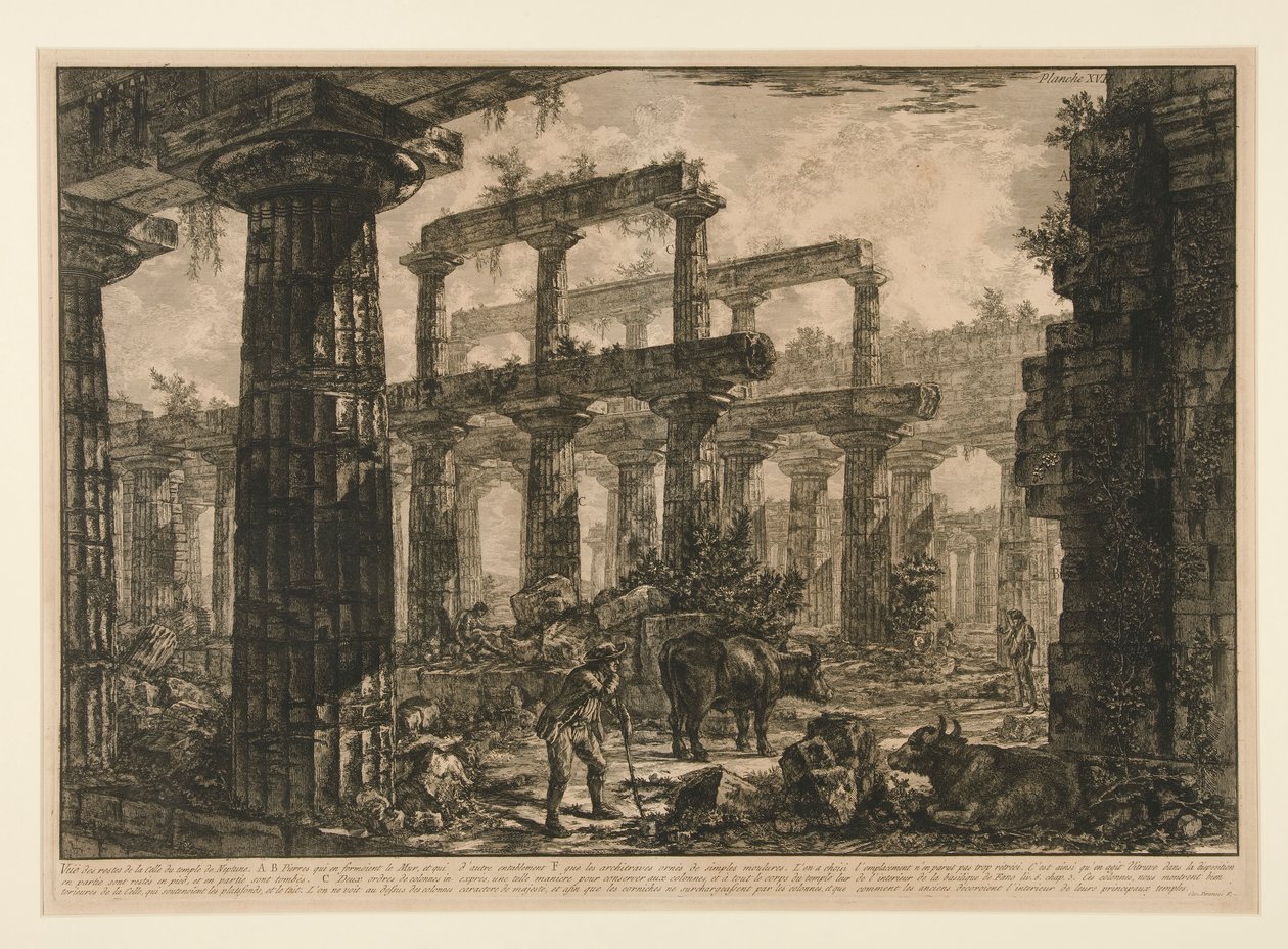 Gezicht op de resten van de cella van de tempel van Neptunus door Giovanni Battista Piranesi