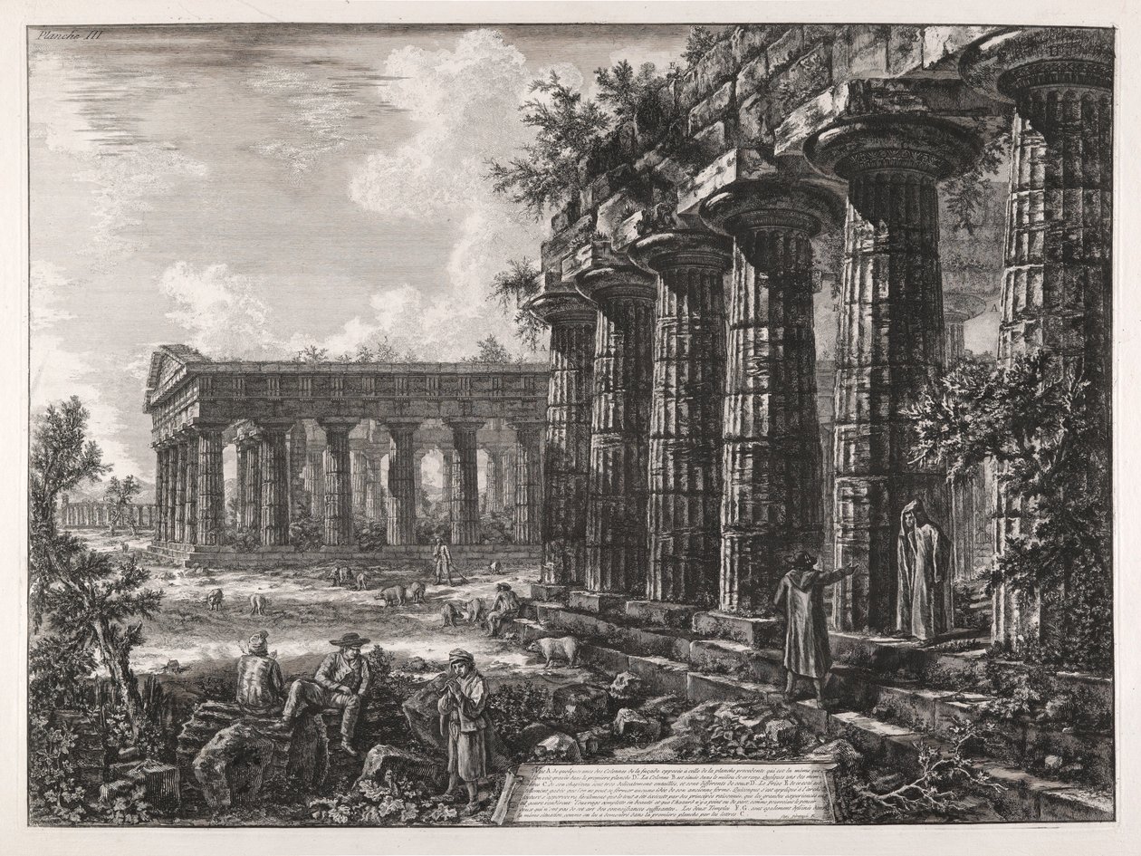 Vue de quelques unes des colonnes de la façade opposée à celle de la planche précédente door Giovanni Battista Piranesi