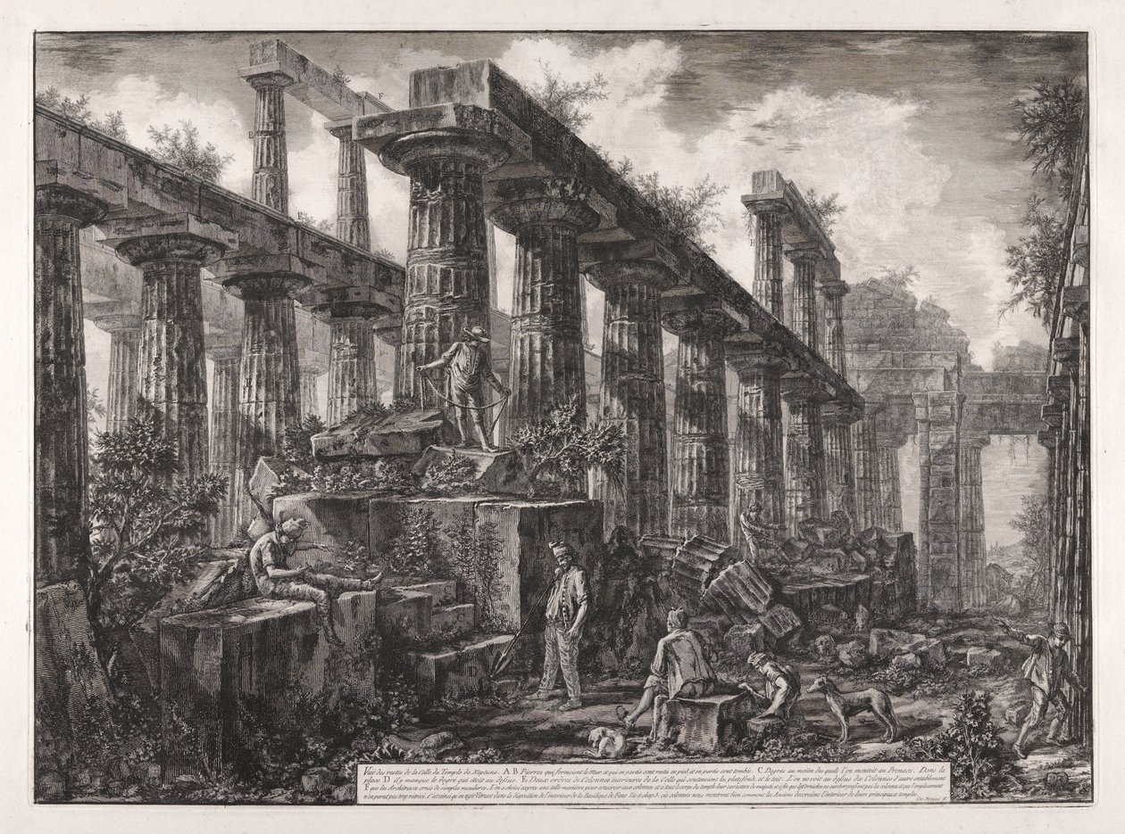 Vue des restes de la celle du Temple de Neptune (Zicht op de overblijfselen van de Cella van de Tempel van Neptunus), uit Différentes vues de door Giovanni Battista Piranesi