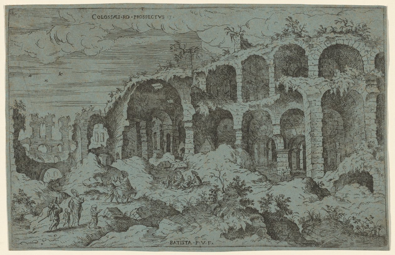 Derde Uitzicht op het Colosseum in Rome door Giovanni Battista Pittoni, after Hieronymus Cock