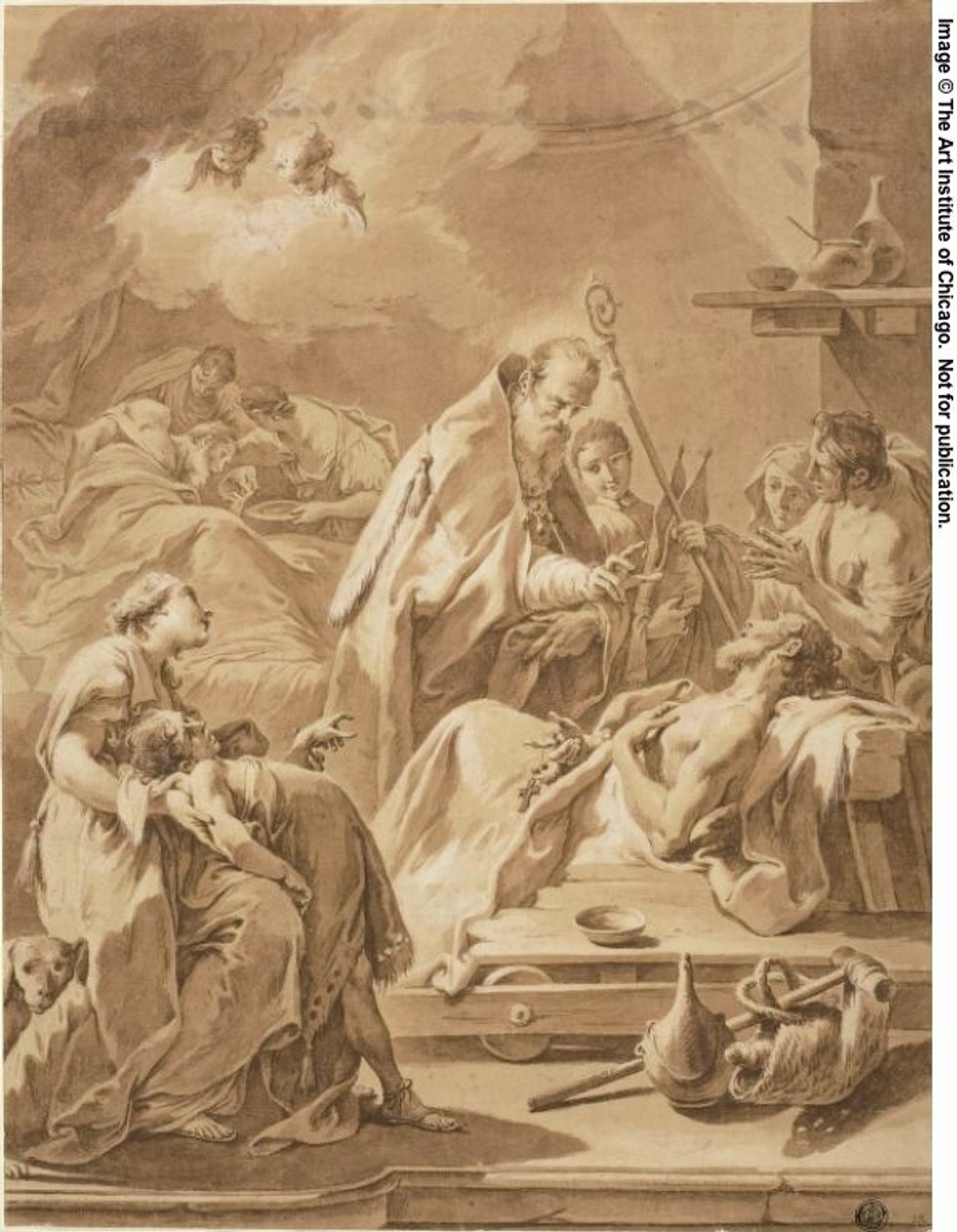 Sint Gilbert bezoekt de zieken door Giovanni Battista Pittoni the Younger