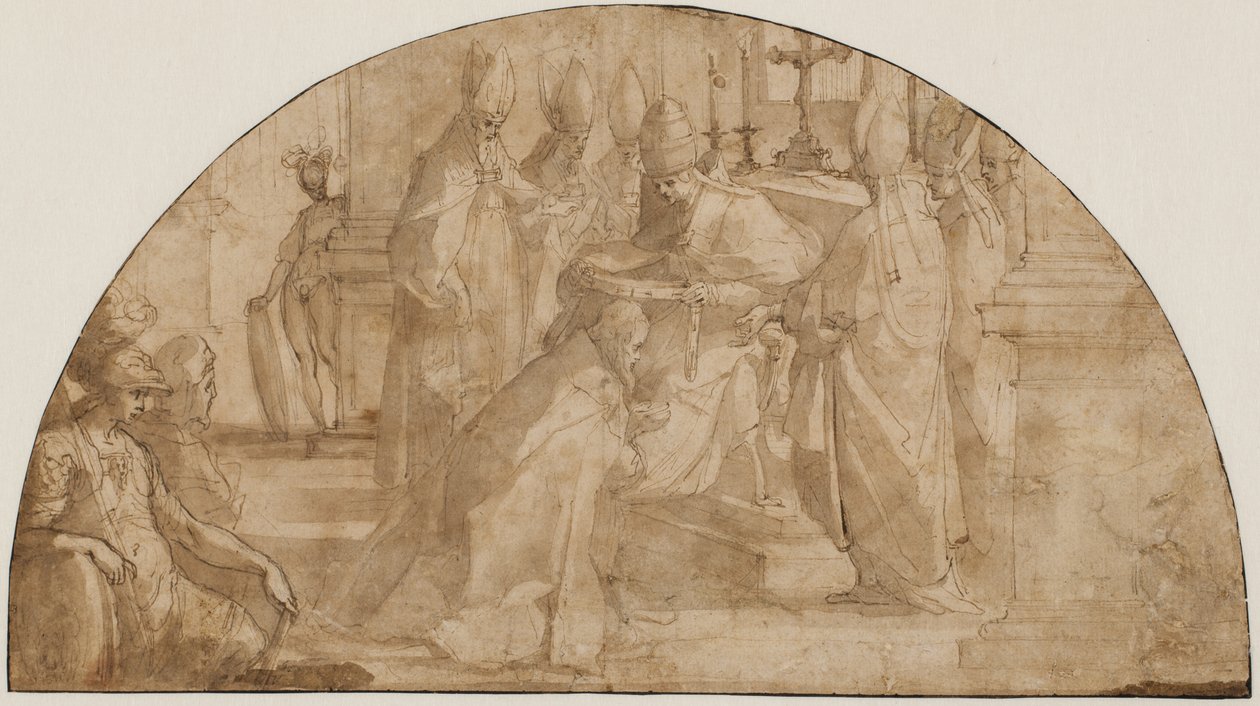 Een paus die een bisschop wijdt: studie voor een lunet door Giovanni Battista Ricci